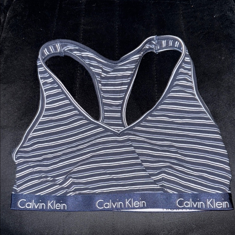 Calvin Klein Blue and White Sports Bra with Racerback